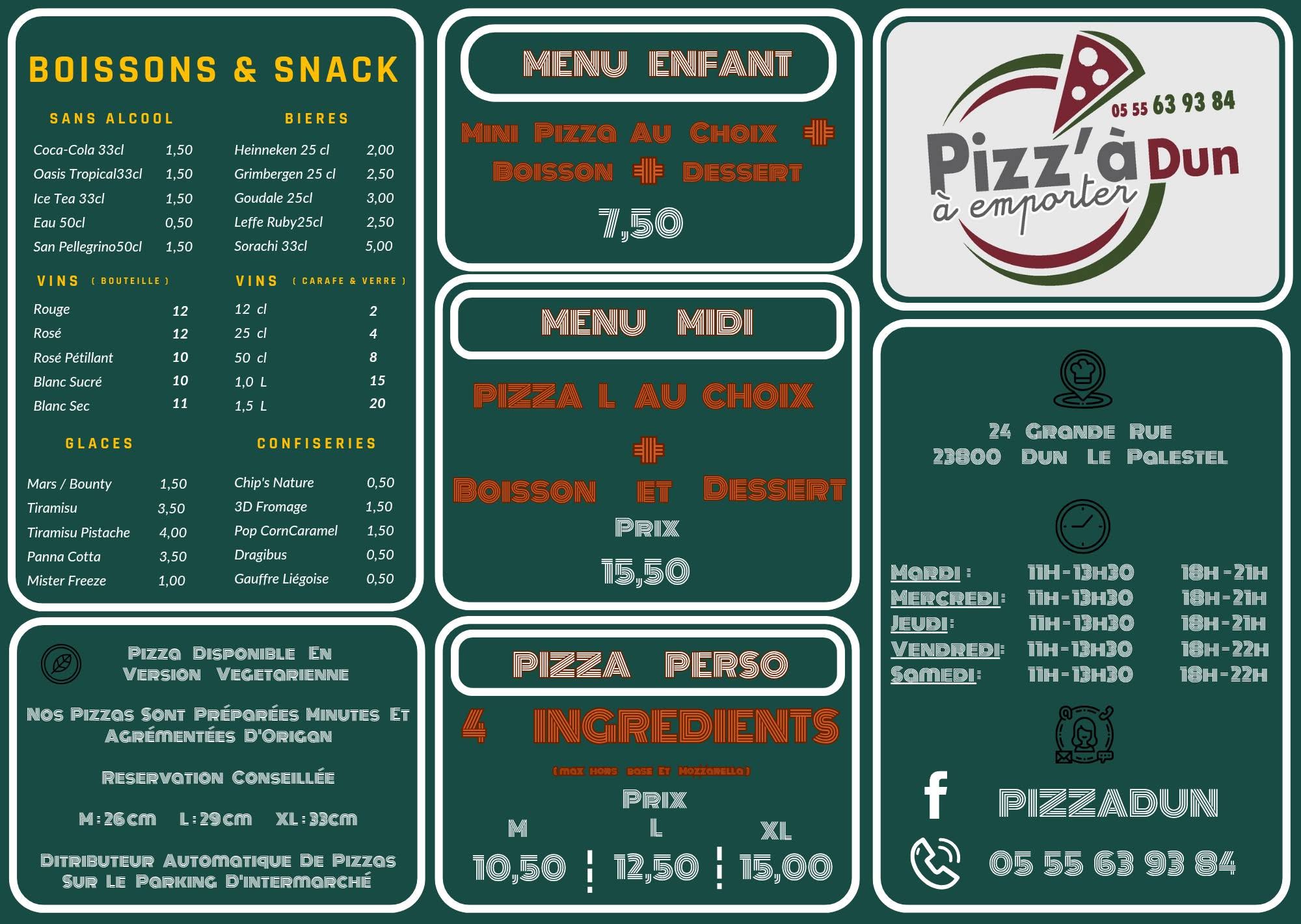 Menu Pizz'à Dun Recto